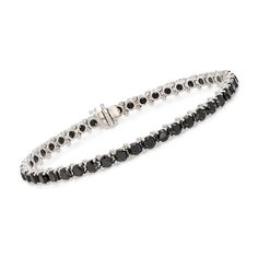 Ross-Simons - 9.20ct t. w. Black Diamond Tennis Bracelet in 14kt White Gold. 8". Your favorite tennis bracelet gets an intriguing update. 9.20 ct. t. w. brilliant-cut black diamond rounds have a sleek, alluring look in contrasting 14kt white gold. Single-latch safety. Push-button clasp, black diamond tennis bracelet. Diamond birthstones are the perfect gift for April birthdays. Black Diamond Tennis Bracelet, Elegant Black Tennis Bracelet For Anniversary, Classic Black Diamond Bracelet With Diamond Accents, Black Diamond Tennis Bracelet For Formal Occasions, Classic Black Diamond Bracelet For Formal Occasions, Black Diamond Round Tennis Bracelet, Formal Black Tennis Bracelet With Diamond Accents, Classic Black Diamond Bracelet For Anniversary, Black Diamond Bracelet