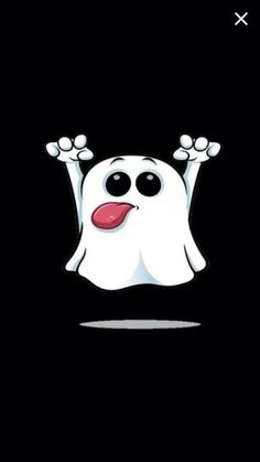 a ghost with its arms up and tongue out in the air, on a black background