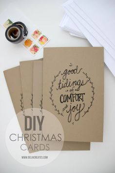 three christmas cards with the words good things come to you on them and some other items