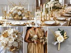 gold and white wedding decor with flowers