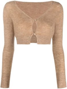 Jacquemus Le Alzou Cropped Cardigan - Farfetch Mohair Knit, Mohair Cardigan, Mohair Wool, Brown Sweater, Mother Of Pearl Buttons, Cropped Cardigan, Cardigans For Women, Light Brown, Mother Of Pearl