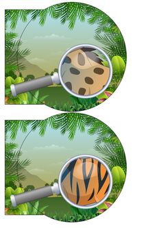 a pair of magnifying glasses looking at a tiger in the jungle