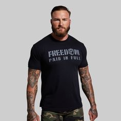 This t-shirt pays tribute to all of our military personnel. It's cut from a poly-cotton blend fabric that retains shape and elasticity while remaining soft and comfortable wear after wear. Every time you put this tee on, it serves as a reminder to remember those who made the ultimate sacrifice to preserve our way of life. Compression Bra, Paid In Full, Marketing Photos, Velcro Patches, Military Personnel, Graphic Tops, Outdoor Brands, Way Of Life, Black Media