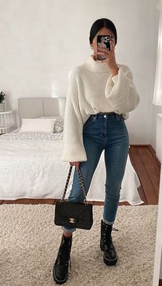 Outfit Botas, Casual College Outfits, Cold Outfits, Neue Outfits, Causual Outfits, Casual Winter Outfits