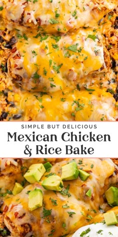 mexican chicken and rice bake with avocado on top