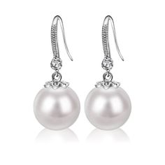 Regally divine, these pearl drop earrings are a tasteful addition to her jewelry box. Created in sterling silver, each beautiful earring showcases a beguiling 12mm white cultured pearl and shimmering white stones. With ease and elegance, these classic pearl drop earrings complete her tailored anytime attire.Width: 12 mmHeight: 30 mmThickness: 12 mmMaterial: 925 SilverPlating Color: Silver Classic Sterling Silver Pearl Earrings With Elegant Design, Elegant Sterling Silver Pearl Earrings For Formal Occasions, Elegant Silver Pearl Earrings, Elegant White Gold Pearl Earrings, Diamond White Sterling Silver Dangle Pearl Earrings, Diamond White Dangle Pearl Earrings In Sterling Silver, Sterling Silver Dangle Pearl Earrings In Diamond White, Elegant Sterling Silver Pearl Earrings, Classic Elegant Design Pearl Earrings