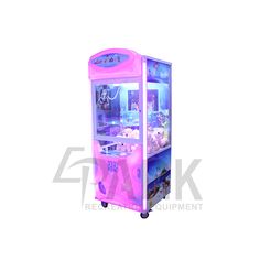 a pink and blue toy claw game machine