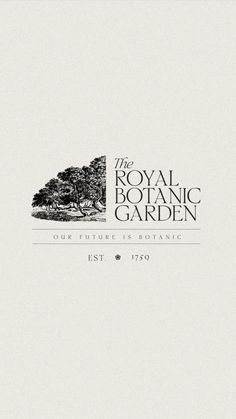 the royal botanical garden logo is shown in black and white, with an image of trees on