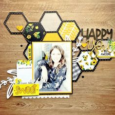 This layout is as SWEET AS HONEY, designed by Nicole Nowosad. This layout uses the Sweet as Honey Collection. Memory Keeping, Make It Easy, Queen Bees, Scrapbook Albums, Scrapbook Layouts, Having Fun, The Sweet, Mini Albums