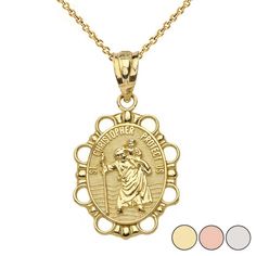 Description: 14k Solid Gold Saint St. Christopher Protect Us Oval Pendant Necklace Item No.: H164 Metal Type: 14k Solid Gold (Available In 10k Solid Gold) Metal Color: Yellow Gold Or White Gold Or Rose Gold Measurement: Height With Bail: 1.06 In Width: 0.67 In Est. Weight: 1.76 Grams (Pendant) . With Chain : 2.8 - 3.1 Grams (Vary From Chain Length) Chain Available In 16", 18", 20", 22" Brand New Made To Order. Please Allow 3-5 Days To Be Shipped. Yellow 14k Gold Oval Necklace, Yellow Oval 14k Gold Necklace, Oval Yellow 14k Gold Necklace, Oval 14k Gold Yellow Necklace, St Christopher Medal, Shine Jewelry, Cross Necklace Sideways, Oval Pendant Necklace, St Christopher