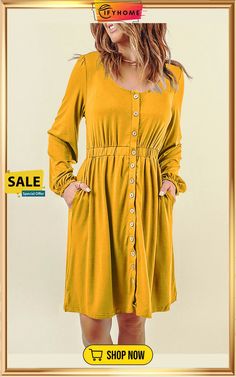 Yellow Button Up High Waist Long Sleeve Dress Buttoned Dress, Bohemian Wedding Dress Lace, Loungewear Fashion, Ruffle Wedding Dress, Formal Cocktail Dress, High Waist Dress, Boots Sneakers, Sweater Collection, Spring Outfits Women