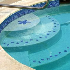 Step Markers - Shells Blue | SMSHEBLU | Pool Mosaic by Artistry in Moisaics Swimming Pool Steps, Pool Mosaic Tiles, Pool Tile Designs, Pool Resurfacing, Pool Mosaic, Swimming Pool Mosaics, Concrete Swimming Pool, Mosaic Pool Tile, Glass Pool Tile