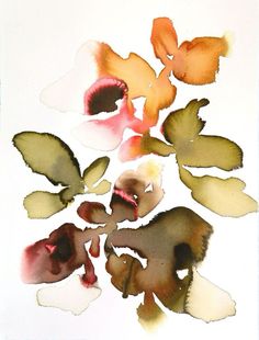 an image of flowers that are in the middle of some watercolors on paper