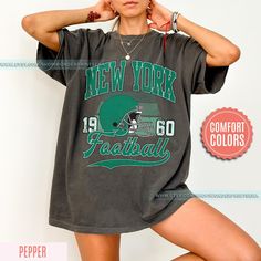 New York Football Retro 80s Vintage Style Comfort Colors Crewneck T-Shirt, New York Football Tshirt, Jets Sunday Football Fan Gifts FSE28 ⭐𝐐𝐔𝐀𝐋𝐈𝐓𝐘: At Wonder Prints Era our brand believes in using the best materials to create our designs. Unlike many other shops using Gildan shirts that wear out quickly. We use luxury fabric and ink to make our products. Our designs are proudly Printed on Comfort Colors® tees/sweatshirts for that insanely soft, vintage look and feel and they are built to Sunday Football, Football Vintage, Oversized T Shirt Dress, Gifts For Football Fans, Luxury Fabric, Football T Shirt, Comfort Colors Tee, Football Shirt, Football Shirts