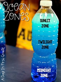 two water bottles sitting on top of a table with the words twilight zone next to them