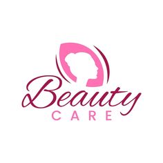 the logo for beauty care is pink and has a woman's head on it