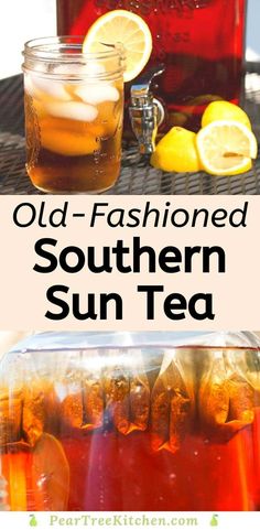 an old fashioned southern sun tea with lemons and ice