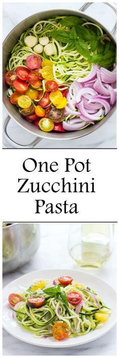 one pot zucchini pasta with tomatoes and onions