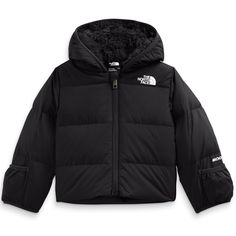 evo.com | The North Face Down Jackets > The North Face North Down Hooded Jacket is the one-and-done trusty winter coat that helps you and your kiddo tackle frigid mornings and frosty park days comfortably. Loaded with toasty Heatseeker™ Eco insulation and lined with plush fleece, staying warm and cloaked in coziness becomes an everyday guarantee. Down Insulation 600 fill recycled waterfowl down in body Hood Lined with Cozy Sherpa Fleece Hood Lining 150D 200 g/m² 100% recycled polyester Sherpa fl Down Jackets, Face Down, Winter Coat, Hooded Jacket, Insulation, North Face, The North Face