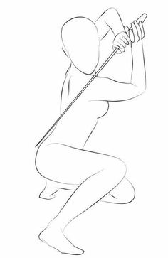 a drawing of a person kneeling down with a stick in their hand and holding a baseball bat