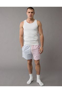 Cotton oxford blend/Ribbed waistband with drawstring/AE embroidered logo/Functional front & back pockets Moisture-wicking Pink Cotton Bottoms, Pink Cotton Moisture-wicking Bottoms, Summer Gym Cotton Bottoms, Pink Moisture-wicking Cotton Bottoms, Functional Cotton Bottoms For Spring, Spring Moisture-wicking Cotton Bottoms, Functional Cotton Bottoms With Drawstring, White Jeans Men, Athletic Fit Jeans