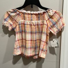 New With Tags And Unworn Girls Xs, Extra Small Perfect For Spring Or Fall. Can Be Worn With Sleeves Pulled Up Or Down For An Off The Shoulder Look. Looking To Save On Shipping? I Have Many More Kids Items In My Closet. Bundle For Special Deals Including Many Marked As 4/$20 Kids Bundles! Casual Summer Plaid Tops, Casual Plaid Summer Tops, Cute Multicolor Cotton Blouse, Plaid Short Sleeve Top For Summer, Spring Plaid Cotton Tops, Trendy Plaid Cotton Tops, Fitted Plaid Cotton Tops, Cute Plaid Short Sleeve Tops, Cute Short Sleeve Plaid Tops