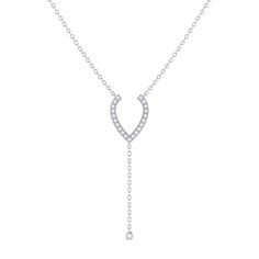 "This effortlessly beautiful LMJ necklace will leave you drizzled in compliments. Crafted in 14K White Gold, this necklace features 100% natural, genuine diamonds. 0.06 carats of diamonds are used in micro pave and bezel settings. This necklace falls perfectly below the neckline and uses an 18\" cable chain that is bolo adjustable, allowing you to adjust the length as you wish. The motif is 12.3 mm long and 9.8 mm wide. This necklace is beautifully presented with the inspirational poem 'Home' wr Diamond Lariat Necklace, Inspirational Poems, Store Jewelry, Master Piece, Silver Prices, Diamond Fashion, Lariat Necklace, Watch Necklace, Micro Pave