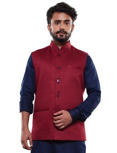 Men's Maroon Cotton Blend Nehru Jacket Ethnic Wear Men, Photoshoot Lighting, Mens Indian Wear, Elegant Jacket, Jute Fabric, Nehru Jacket, Straight Jacket, Utsav Fashion, Ethnic Design