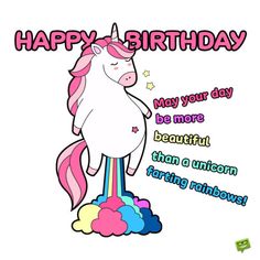 a happy birthday card with a unicorn on it