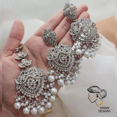 Fiza choker set, is very flexible,comes with Earrings, tikka and saharas. Earrings Length 3.2 inches approx. Silver Tikka With Matching Earrings, Choker Set, Earring Necklace, Accessories Shop, Bridal Jewelry, Choker, Bangles, Stud Earrings, Silver