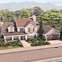 this is an artist's rendering of a house in the country side with lots of greenery