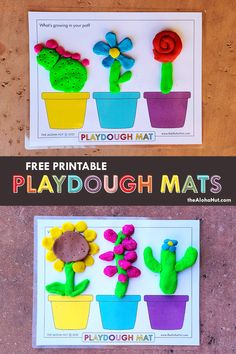 playdough mats with flowers and cactuses on them for kids to learn how to make