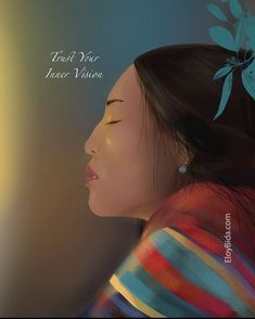 a painting of a woman with her eyes closed and the words trust your inner vision above her head