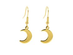 A pair of earrings with golden moon crescents. Charms and earrings hooks are made of Stainless Steel. The earrings are nickel safe and we test regularly. Stainless Steel is often used as a hypoallergenic alternative to other metals. The charms are 15 mm long. Gold Half Moon Pierced Earrings, Gold Half Moon Earrings With Moon Charm, Nickel Free Moon Shaped Gold Earrings, Gold Moon-shaped Nickel-free Earrings, Nickel-free Moon Shaped Gold Earrings, Gold Hypoallergenic Moon-shaped Earrings, Nickel-free Gold Crescent Earrings, Nickel-free Gold Half Moon Earrings, Anatomical Heart Necklace