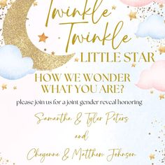 a wedding card with the words twinkle twinkle little star on it and stars in the sky