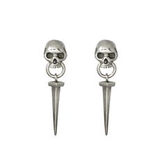 Skull Door Knocker & Nail Stud Earrings - Sterling Silver - Futaba Hayashi Skull Cherry Earrings, Punk Rock Jewelry, With Nails, Studded Nails, Cherry Earrings, Goth Jewelry, Skull Jewelry, Door Knocker, Skull Earrings