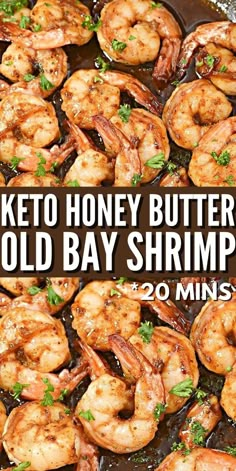 keto honey butter old bay shrimp in a skillet