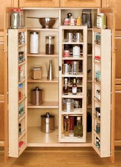 an open pantry with lots of items in it and the words smart storage accessories on top