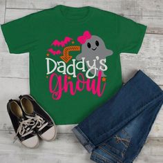 Girl's Cute Halloween T Shirt Daddy's Ghoul Ghost Toddler Shirts Adorable Halloween Tee-Shirts By Sarah Ghoul Ghost, Family Graphic, Diy Shirts, Friendly Ghost, Girls Graphic Tee, Cricut Files, Hoodie Size Chart, Halloween Shirts, Halloween Costumes For Girls