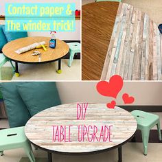 the table is made out of pallet wood and has been painted with pink, blue and green