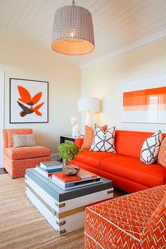 25+ Coral Orange Living Room Decor Ideas Orange Living Room Decor Ideas, Through Pillows, Citrus Grove, Coral Accents, Living Room Decor Inspiration, Paint Swatches