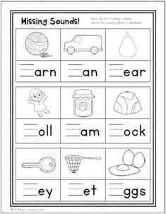 the missing sounds worksheet for beginning and ending sound words with pictures on them