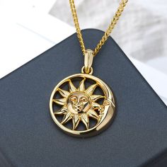 In stock Sun Astrology Long Light Weight Gold Zodiac Face Astra Magic Symbol Necklace Pendant, Golden Chain Sun Necklace Shiny Elegant High Quality for only $22.90 at Froppin! Sun Astrology Long Light Weight Gold Zodiac Face Astra Magic Symbol Necklace Pendant, Golden Chain Sun Necklace Shiny Elegant High Quality Sun Astrology, قلادات متدلية, Fit Checks, Sun And Moon Necklace, Gold Moon Necklace, Face Jewellery, Sun Necklace, Symbol Necklace, Celtic Knots