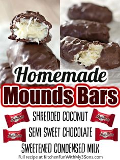 homemade mounds bars with chocolate and marshmallows on top