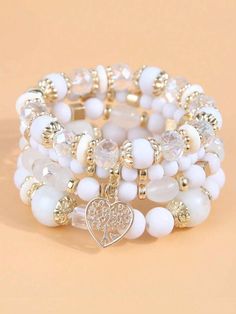 Elegant Cheap Beaded Bracelets With Heart Charm, Cheap Adjustable Charm Bracelet With Heart Beads, Elegant Beaded Heart Charm Bracelet, Trendy Heart Shaped Beaded Charm Bracelet, Trendy Heart-shaped Charm Bracelet With Heart Beads, Charm Bracelets Diy, Charm Beaded Bracelet, Girly Bracelets, Beaded Heart