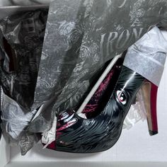 Nib Iron Fist Wolfbeater Platform Heels | Unique Werewolf Print Shoe | Goth What A Unique, Awesome Shoe Velvety Black Insole Chic Peep Toe All Reasonable Offers + Bundles Accepted #Iron #Fist #Wolfbeater #Platform #Heel #Halloween #Party #Werewolf #Horror #Rare #Unique #Velvet #Goth #Alt #Poshmark #Catsdraggeditin Alternative High Heel Halloween Heels, Alternative Heels For Halloween, Alternative Style Heels For Halloween, Werewolf Horror, Skull Heels, Multi Colored Heels, Heels Unique, Iron Fist Shoes, Black Teeth