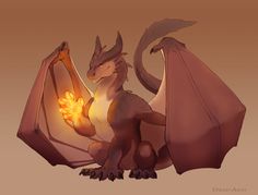 a drawing of a dragon holding a glowing light in it's paws and wings