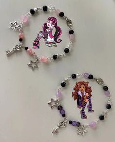 monster high bracelet purple pink Matching Braclet Ideas, Matching Bracelets Ideas, Bracelet Ideas Matching, Matching Bracelet Ideas, Bead Charms Diy