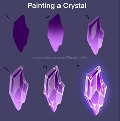 the steps to painting a crystal in adobe and photoshopped with text that reads, how