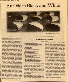 an old black and white newspaper article with pictures of cookies on it's front page